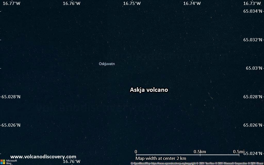 Satellite/aerial-type map of Askja volcano (scale of few kilometers)