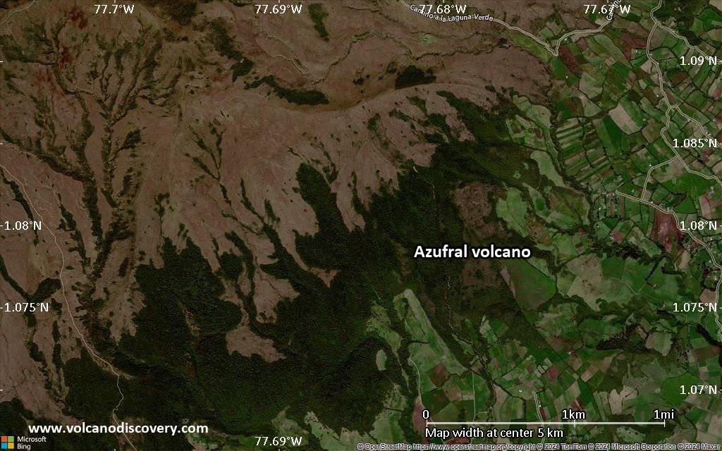 Satellite/aerial-type map of Azufral volcano (scale of few kilometers)