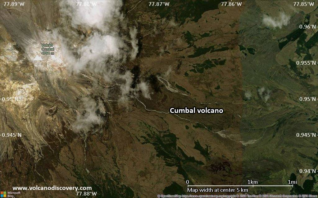 Satellite/aerial-type map of Cumbal volcano (scale of few kilometers)
