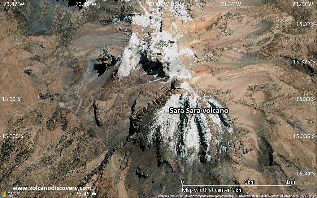 Satellite/aerial-type map of Sara Sara volcano (scale of few kilometers)