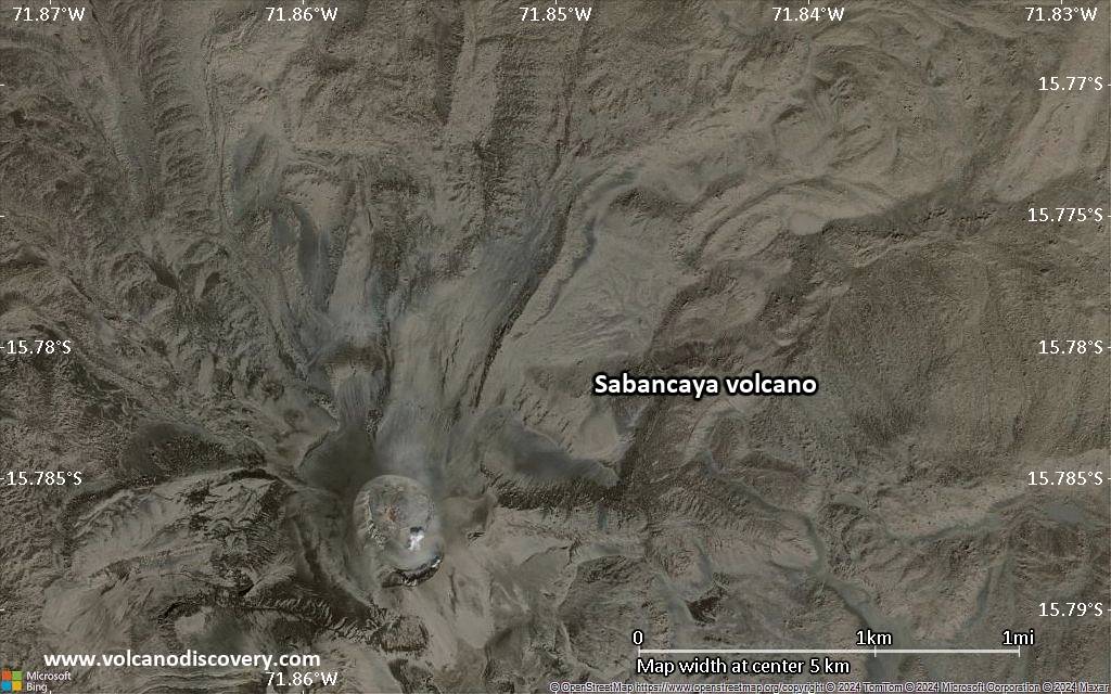 Satellite/aerial-type map of Sabancaya volcano (scale of few kilometers)