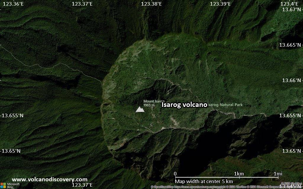 Satellite/aerial-type map of Isarog volcano (scale of few kilometers)