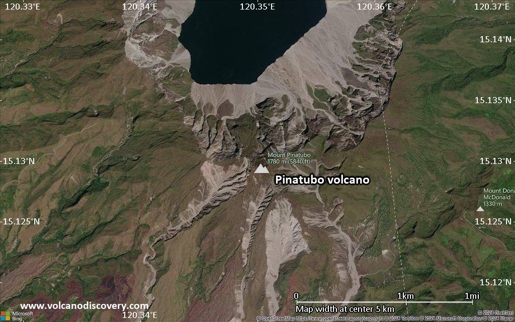 Satellite/aerial-type map of Pinatubo volcano (scale of few kilometers)