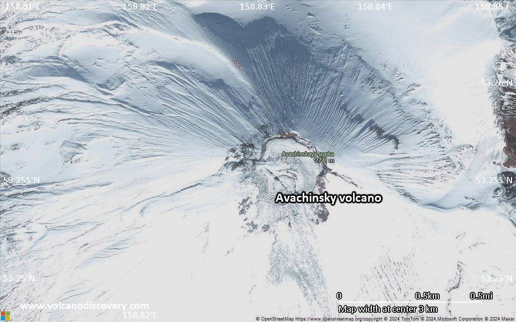 Satellite/aerial-type map of Avachinsky volcano (scale of few kilometers)