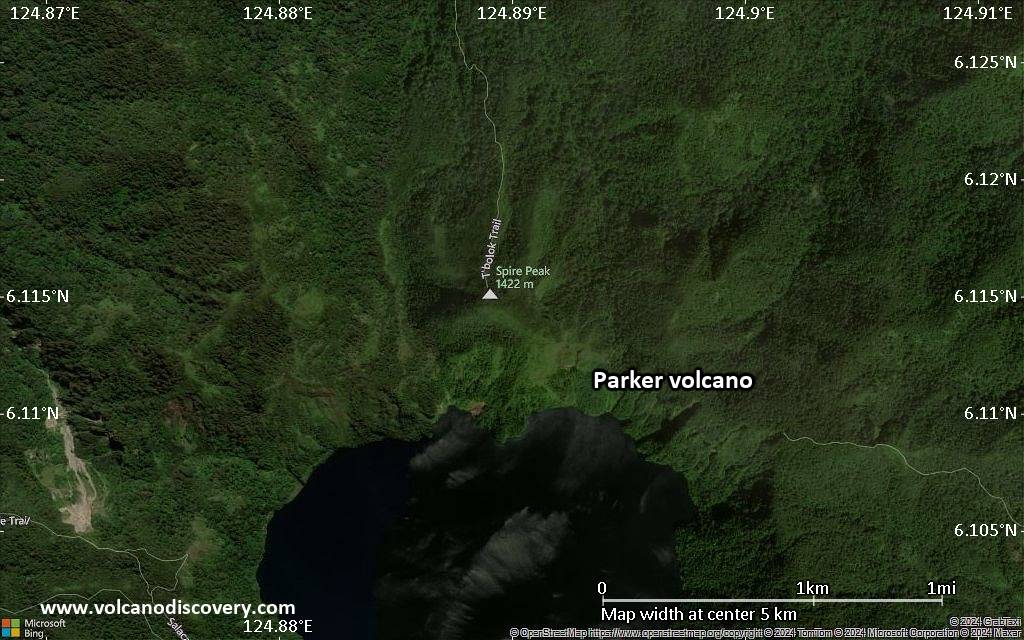 Satellite/aerial-type map of Parker volcano (scale of few kilometers)
