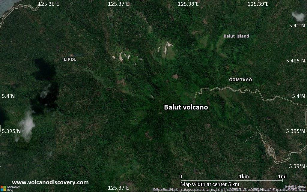 Satellite/aerial-type map of Balut volcano (scale of few kilometers)
