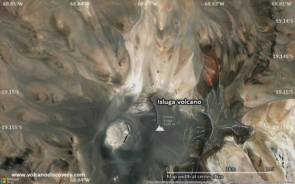 Satellite/aerial-type map of Isluga volcano (scale of few kilometers)