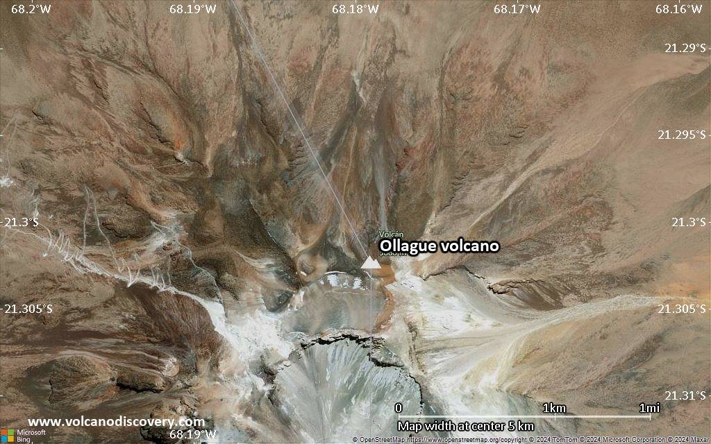 Satellite/aerial-type map of Ollague volcano (scale of few kilometers)