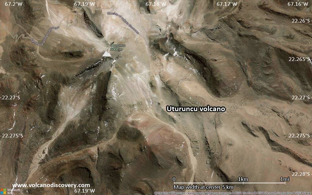 Satellite/aerial-type map of Uturuncu volcano (scale of few kilometers)