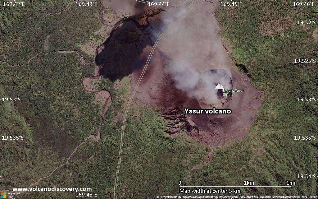 Satellite/aerial-type map of Yasur volcano (scale of few kilometers)