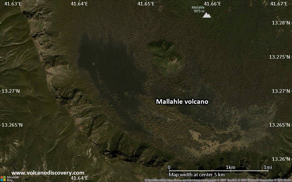 Satellite/aerial-type map of Mallahle volcano (scale of few kilometers)