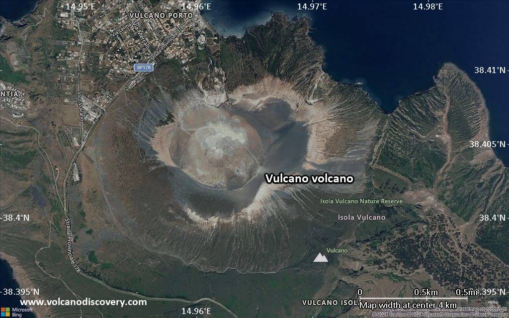 Satellite/aerial-type map of Vulcano volcano (scale of few kilometers)