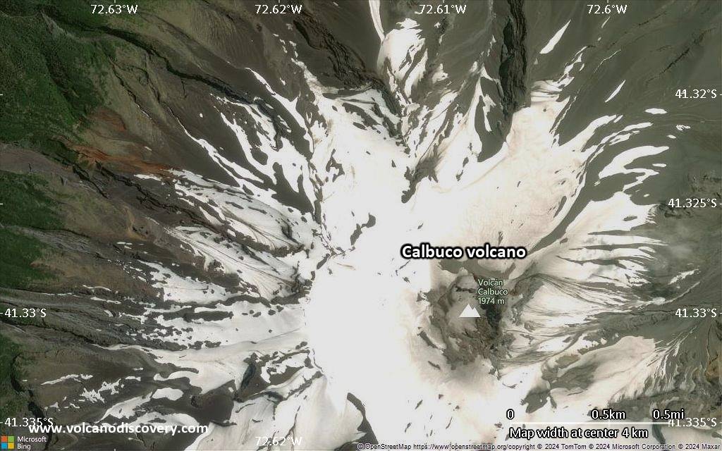 Satellite/aerial-type map of Calbuco volcano (scale of few kilometers)