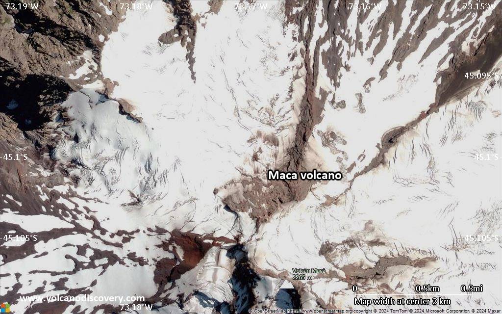 Satellite/aerial-type map of Maca volcano (scale of few kilometers)