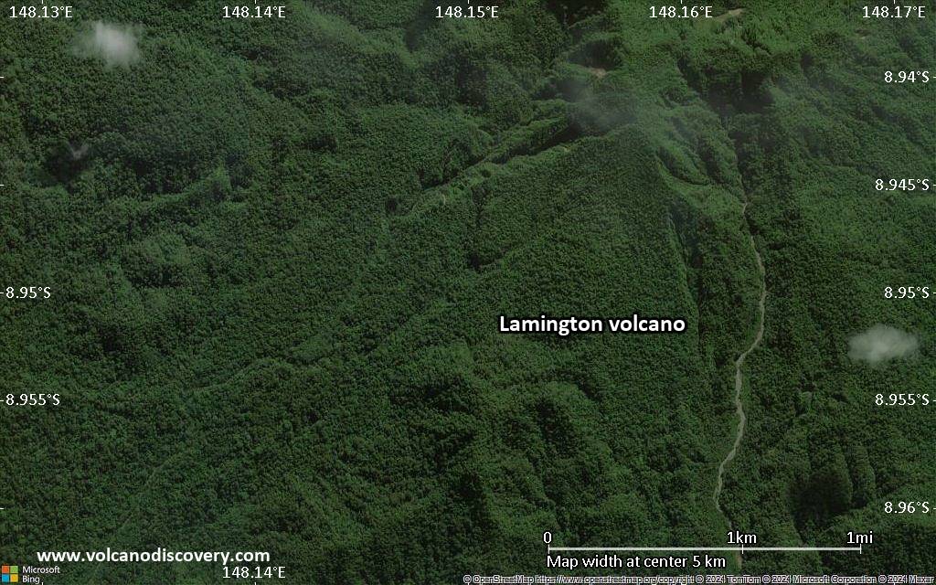 Satellite/aerial-type map of Lamington volcano (scale of few kilometers)
