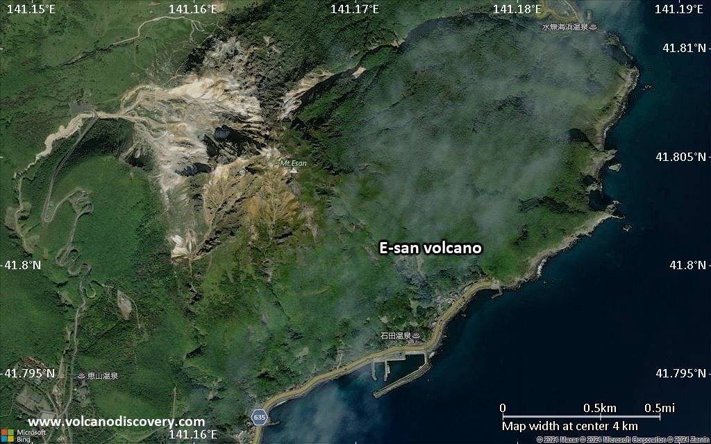 Satellite/aerial-type map of E-san volcano (scale of few kilometers)