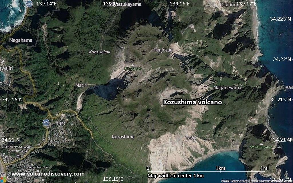 Satellite/aerial-type map of Kozushima volcano (scale of few kilometers)