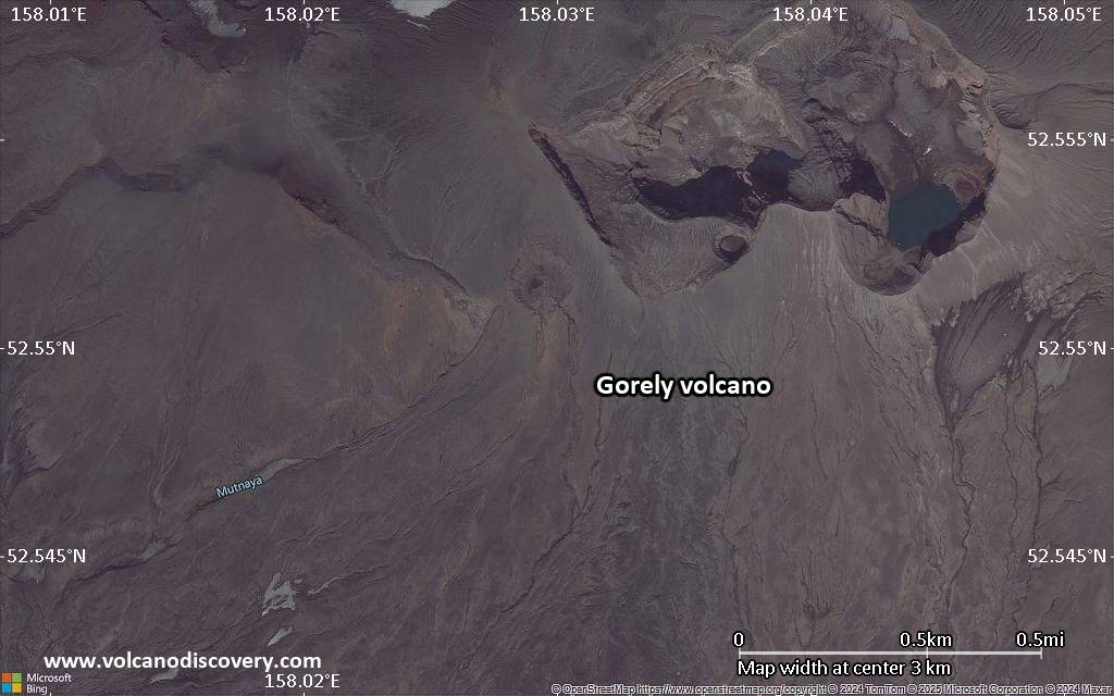 Satellite/aerial-type map of Gorely volcano (scale of few kilometers)