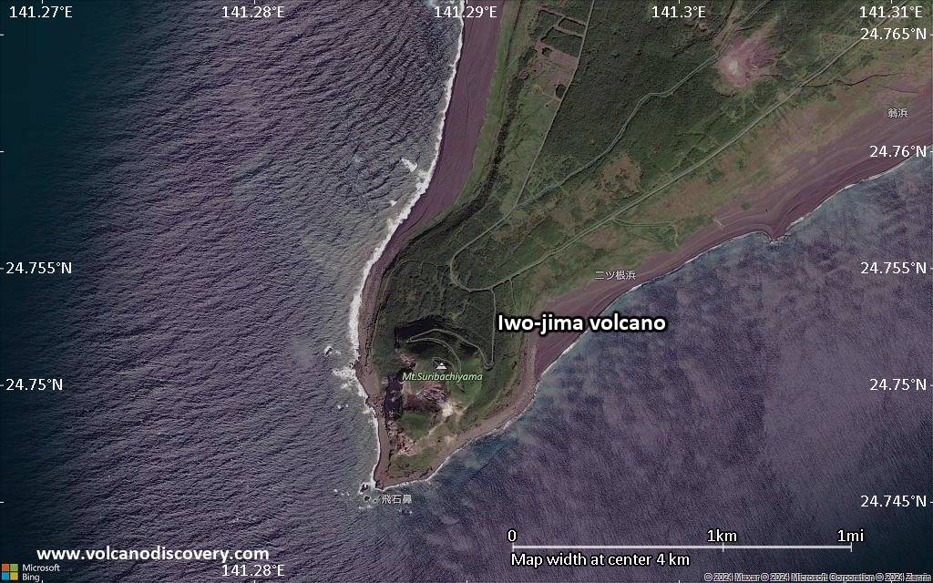Satellite/aerial-type map of Iwo-jima volcano (scale of few kilometers)