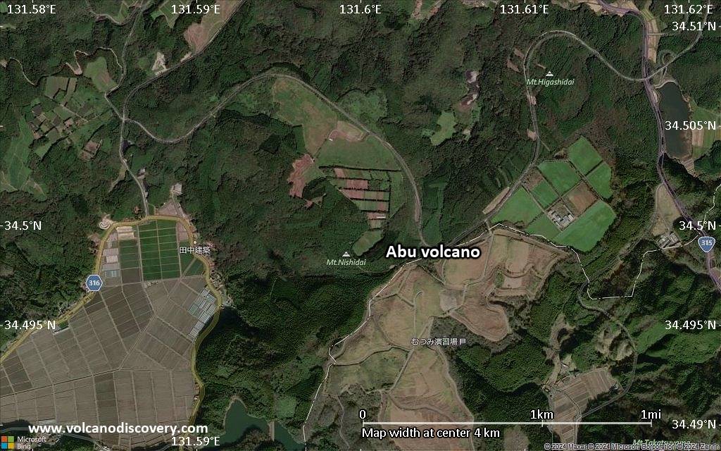 Satellite/aerial-type map of Abu volcano (scale of few kilometers)