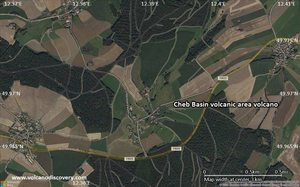 Satellite/aerial-type map of Cheb Basin volcanic area volcano (scale of few kilometers)