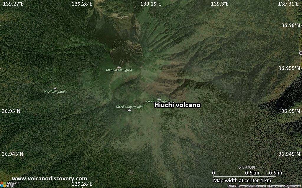 Satellite/aerial-type map of Hiuchi volcano (scale of few kilometers)