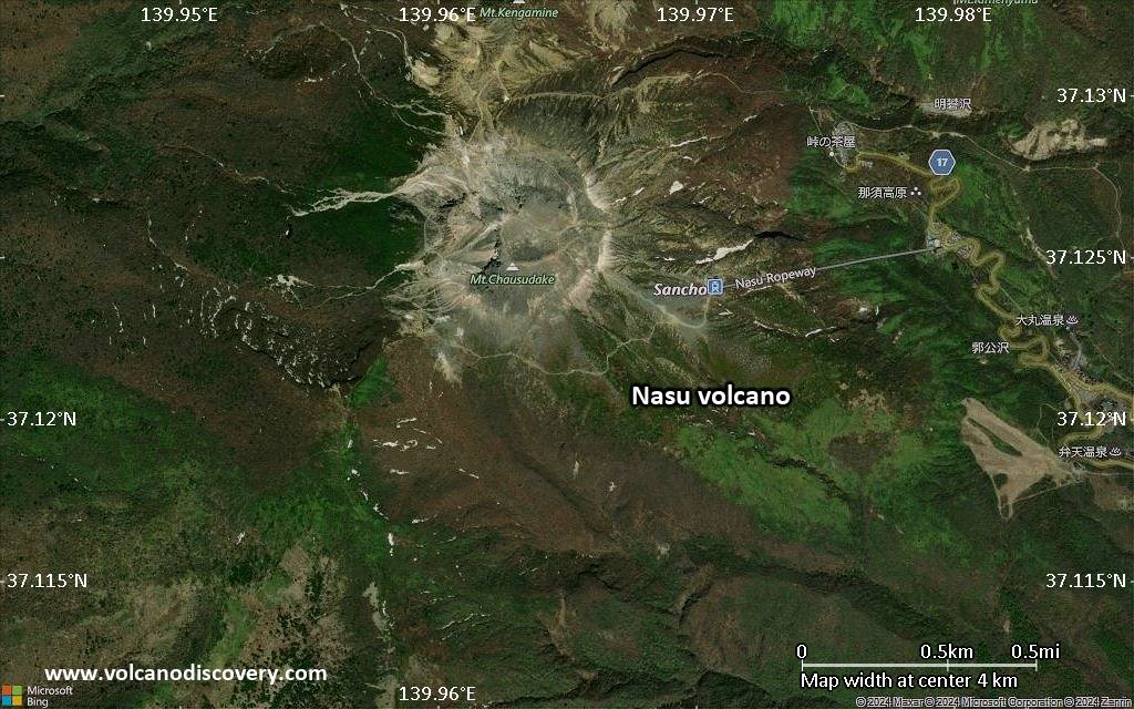 Satellite/aerial-type map of Nasu volcano (scale of few kilometers)