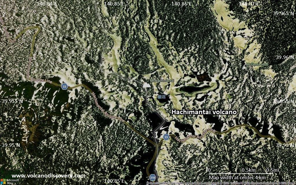 Satellite/aerial-type map of Hachimantai volcano (scale of few kilometers)
