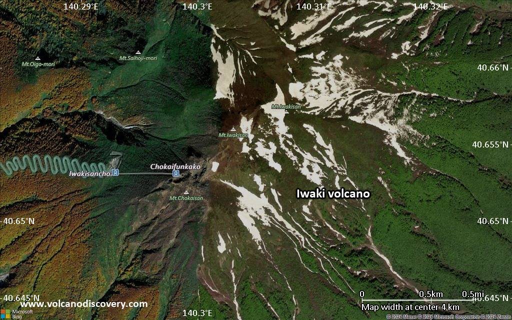 Satellite/aerial-type map of Iwaki volcano (scale of few kilometers)