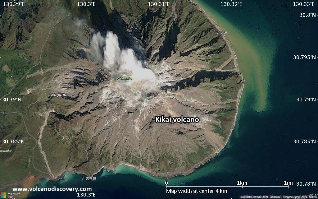 Satellite/aerial-type map of Kikai volcano (scale of few kilometers)