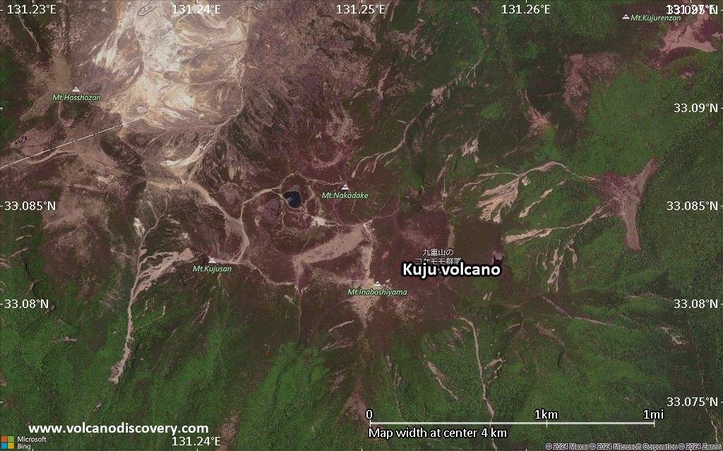 Satellite/aerial-type map of Kuju volcano (scale of few kilometers)