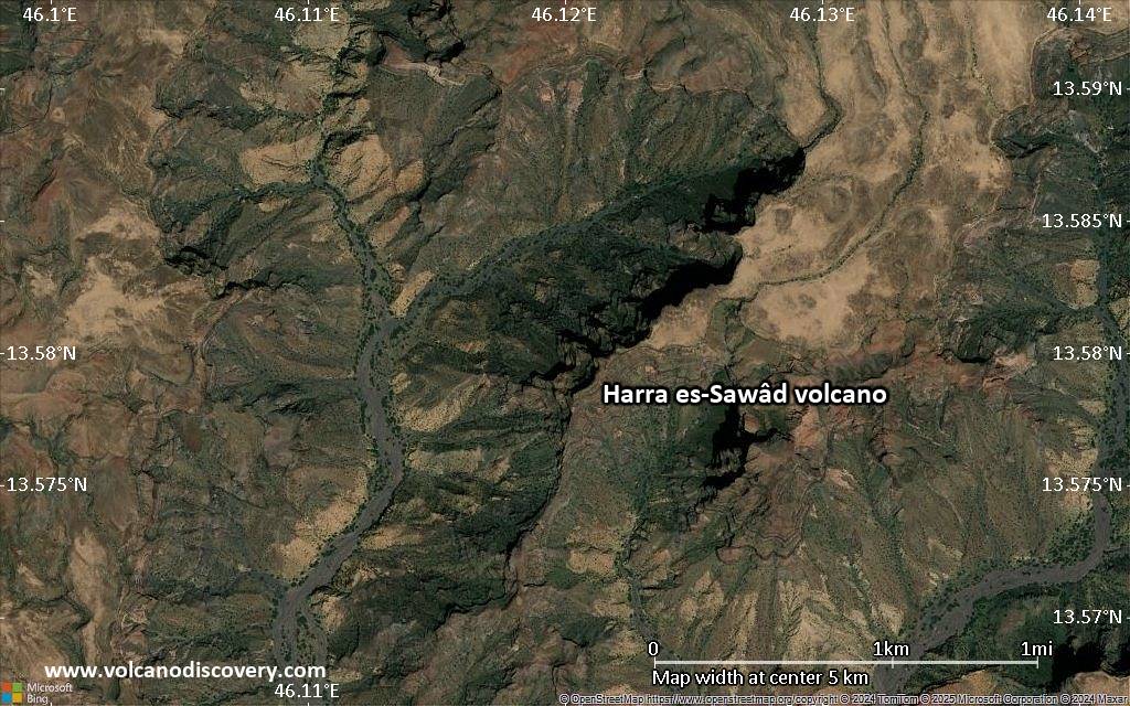 Satellite/aerial-type map of Harra es-Sawâd volcano (scale of few kilometers)