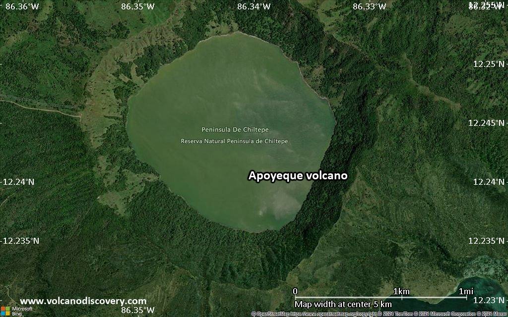 Satellite/aerial-type map of Apoyeque volcano (scale of few kilometers)