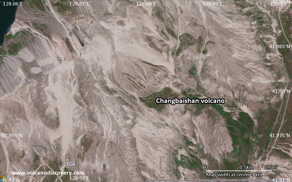 Satellite/aerial-type map of Changbaishan volcano (scale of few kilometers)