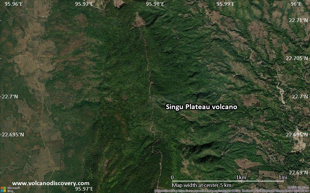 Satellite/aerial-type map of Singu Plateau volcano (scale of few kilometers)