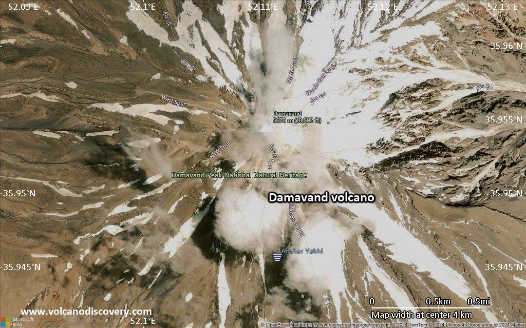 Satellite/aerial-type map of Damavand volcano (scale of few kilometers)