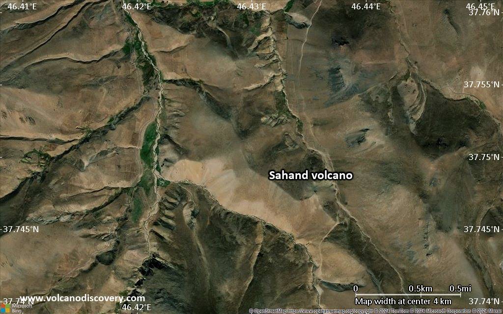 Satellite/aerial-type map of Sahand volcano (scale of few kilometers)