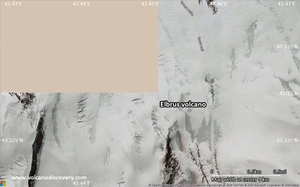 Satellite/aerial-type map of Elbrus volcano (scale of few kilometers)