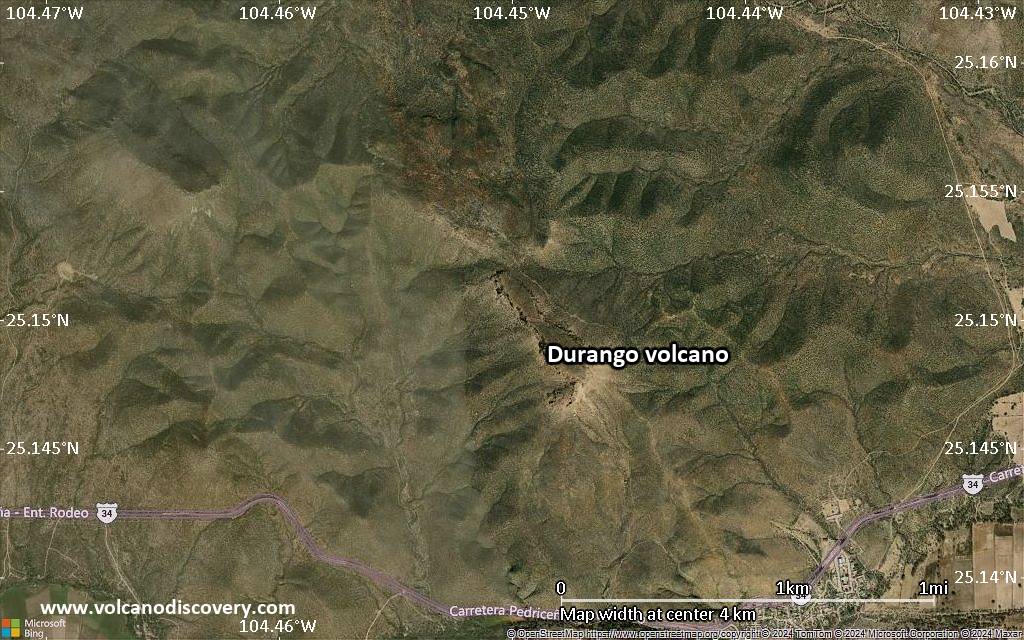 Satellite/aerial-type map of Durango volcano (scale of few kilometers)