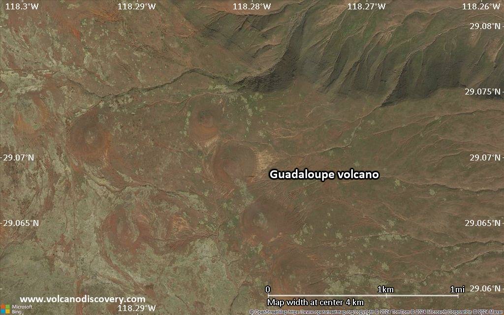 Satellite/aerial-type map of Guadaloupe volcano (scale of few kilometers)