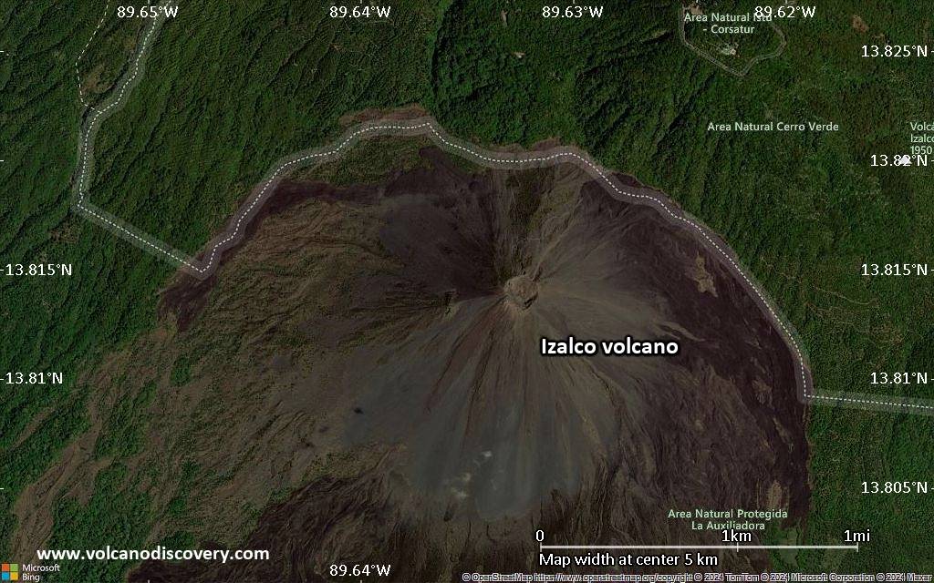 Satellite/aerial-type map of Izalco volcano (scale of few kilometers)