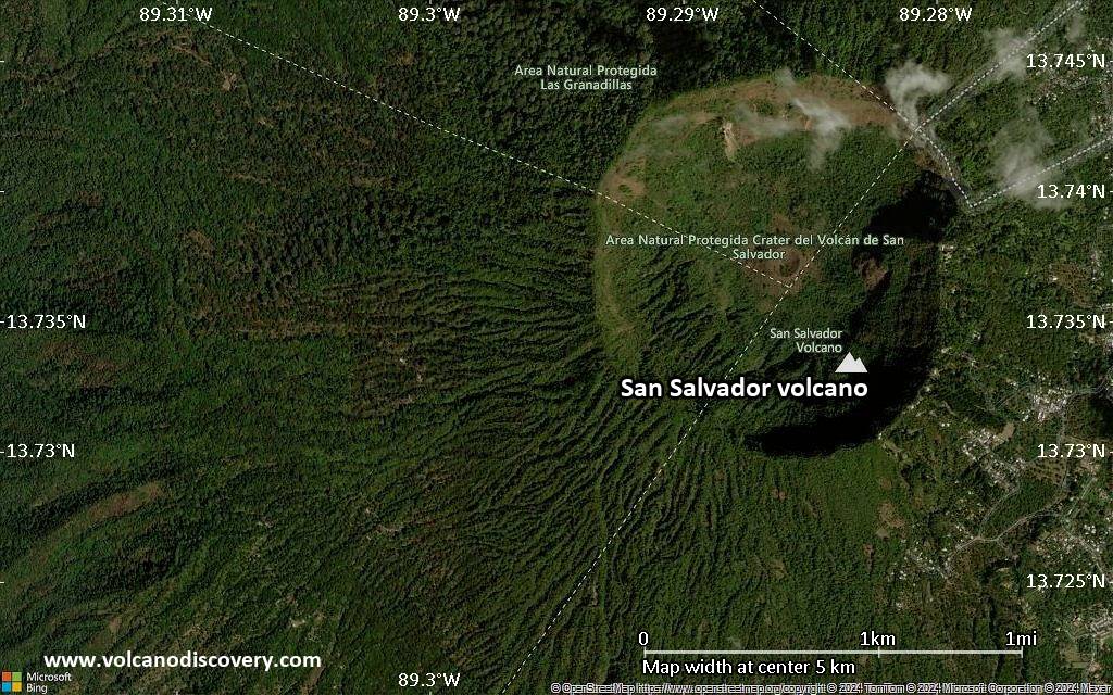 Satellite/aerial-type map of San Salvador volcano (scale of few kilometers)