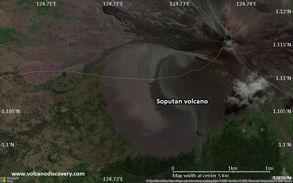 Satellite/aerial-type map of Soputan volcano (scale of few kilometers)