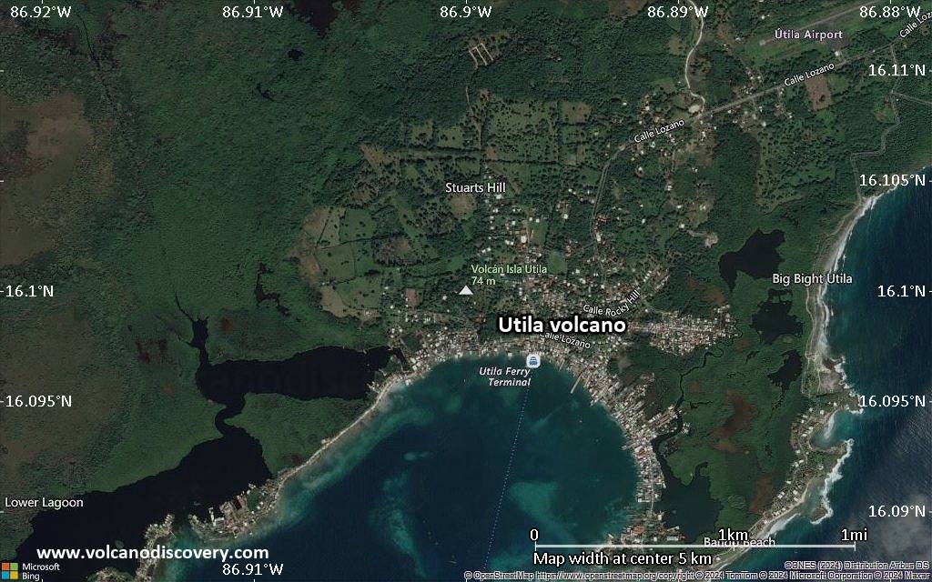 Satellite/aerial-type map of Utila volcano (scale of few kilometers)