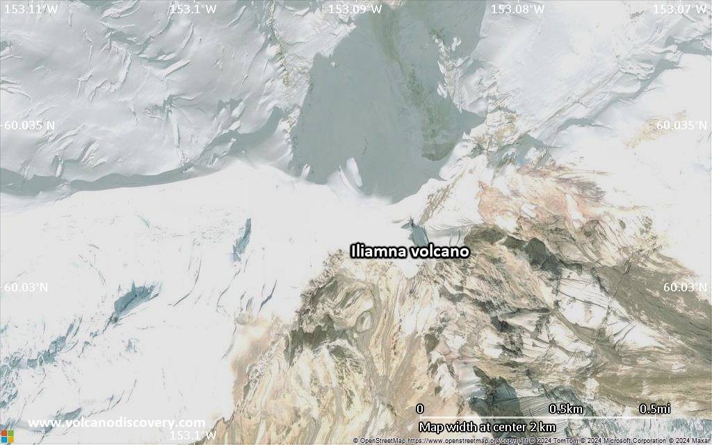 Satellite/aerial-type map of Iliamna volcano (scale of few kilometers)