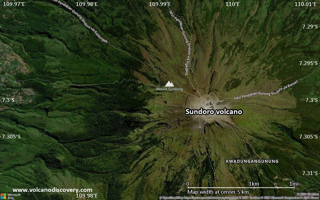 Satellite/aerial-type map of Sundoro volcano (scale of few kilometers)
