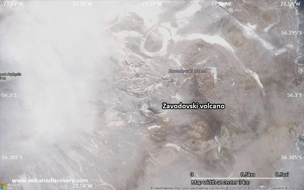 Satellite/aerial-type map of Zavodovski volcano (scale of few kilometers)
