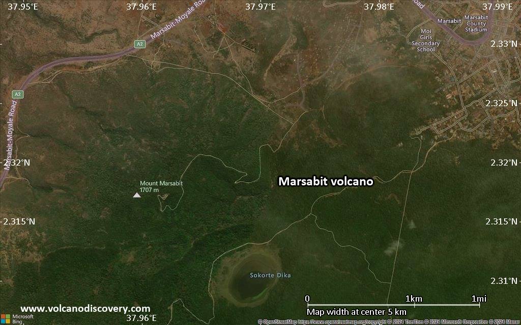 Satellite/aerial-type map of Marsabit volcano (scale of few kilometers)