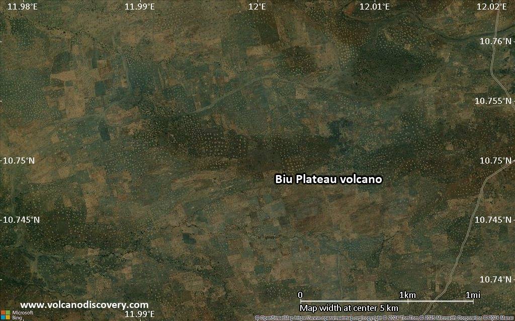 Satellite/aerial-type map of Biu Plateau volcano (scale of few kilometers)