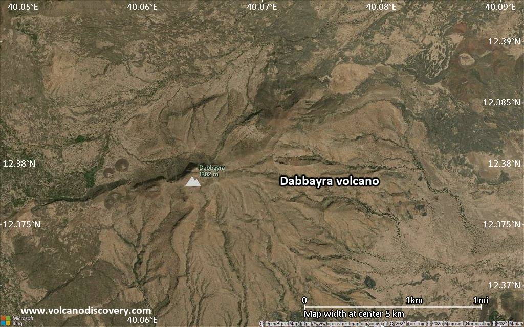 Satellite/aerial-type map of Dabbayra volcano (scale of few kilometers)
